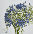Faux blue baby breath bouquet styled with eucalyptus and neutral home decor