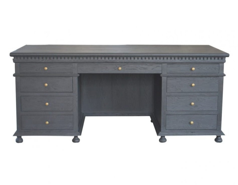 Angled view of the Balmoral Drifted Oak Desk showcasing its spacious desktop and elegant craftsmanship
