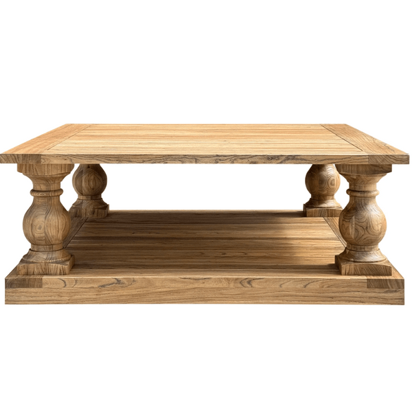 Balustrade Square Coffee Table handcrafted from reclaimed salvaged timber.
