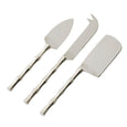 Bambury Cheese Knives Set of 3 in polished silver stainless steel with bamboo-inspired handles, presented in white gift box.