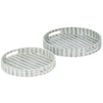 Bari Inlay Tray Blue White large 35cm round decorative tray with striped pattern and cut-out handles