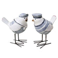 Beach Birds Set of 2 featuring hand-finished coastal bird ornaments in soft blue, grey and white with slender iron legs.