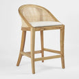 Beau natural whitewash counter stool with rattan back and white upholstered seat for kitchen island