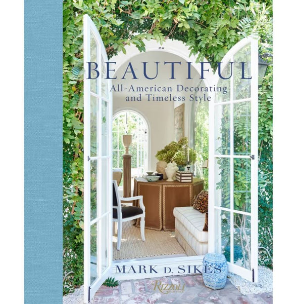 Beautiful by Mark D Sikes interior design book with blue spine and elegant coastal-inspired cover