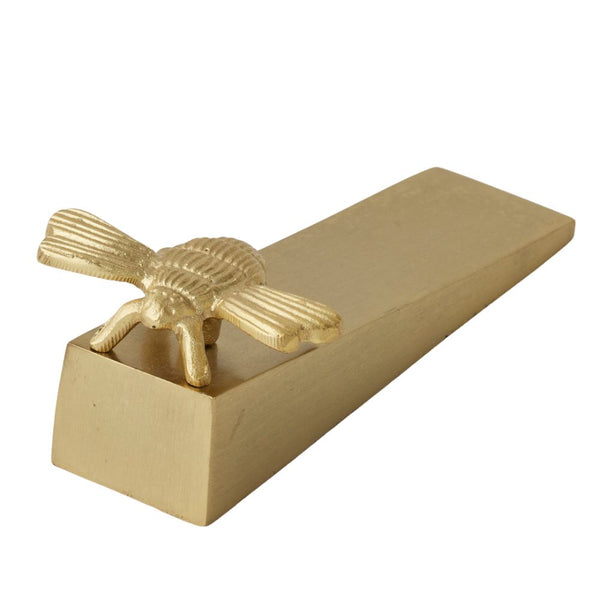 Gold aluminium door wedge with sculpted bee detail from the Bee Everything Collection.