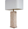 Close-up of the white bouclé shade on the Belgrade table lamp, designed to softly diffuse light.