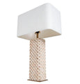 Side view of the Belgrade marble table lamp highlighting its contemporary silhouette and brass detailing.