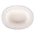 Bellamy Ceramic Soap Dish in white with blue scalloped trim – elegant Hamptons-style ceramic dish for soap or trinkets. Top view.