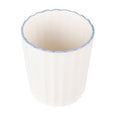 White ceramic bathroom holder with scalloped blue trim from the Bellamy Collection, perfect for storing toiletries or accessories in Hamptons-style interiors.