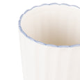 White ceramic bathroom holder with scalloped blue trim from the Bellamy Collection, perfect for storing toiletries or accessories in Hamptons-style interiors.
