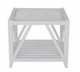 Benedict Glass Top Side Table in white with a tempered glass top and classic Hamptons design.
