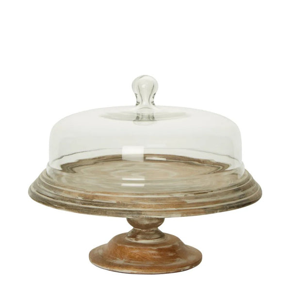 Bessie Glass Cloche Cake Cover with Wooden Base