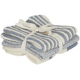 Amy S/3 Cotton Knit Cloth Blue set featuring three blue and white striped knitted cotton dish cloths tied with a cotton ribbon.