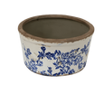 Blue Floral Herb Planter Bowl featuring a vintage blue and white floral pattern on a stoneware planter bowl