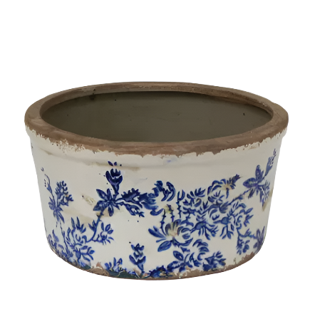 Blue Floral Wide Pot Large