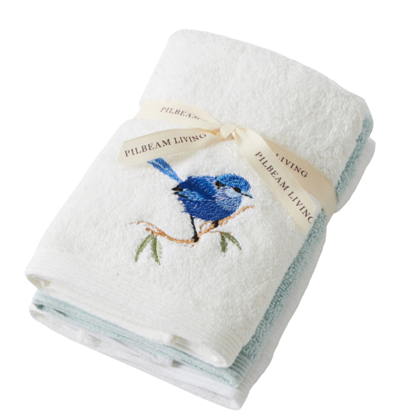 Blue Wren Face Washer Set of 3 (2 Plain) - Hamptons Style