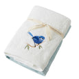 Blue wren embroidered cotton hand towel set with one plain towel in white and pale blue tones