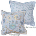 Bluebell Meadow cushion with vintage floral botanical print in soft blue and pastel tones