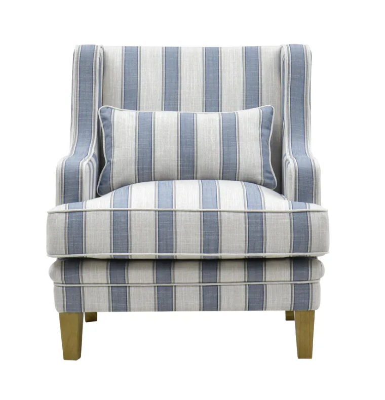 Bondi Hamptons Armchair Sky Blue Stripe with Blue Piping