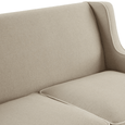 Close-up of Bondi Hamptons Sofa natural linen-blend upholstery, cushioned back and contrasting white piping.