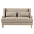 Bondi Hamptons 2 Seat Sofa in natural linen blend with white piping, two seat cushions and coordinating lumbar cushions.