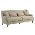 Angled view of Bondi Hamptons 3 Seat Sofa in natural linen blend fabric with contrasting white piping.