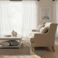 Bondi Hamptons 3 Seat Sofa in natural upholstery styled in a light coastal living room with neutral furnishings.