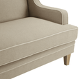 Close-up of Bondi Hamptons Sofa seat cushion with natural textured fabric and contrasting white piping.