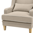 Front detail of Bondi Hamptons Armchair showing generous upholstered seat, lumbar cushion and white piped edging.