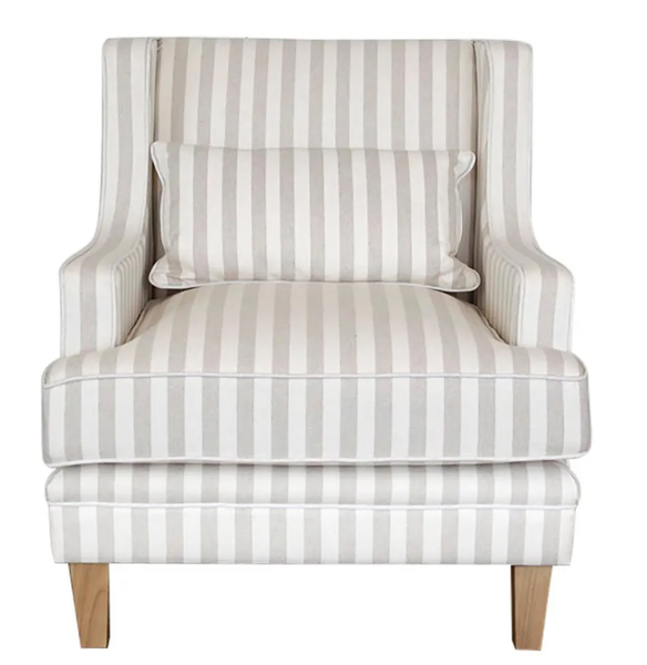 Bondi Hamptons Armchair Natural Stripe With White Piping