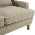 Close-up of generously cushioned Bondi Sofa seat in natural linen blend with contrasting white piping.