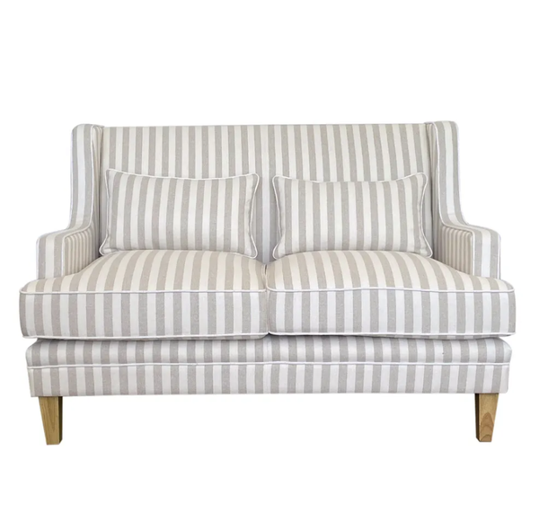 Bondi Hamptons 2 Seat Sofa Natural Stripe with White Piping