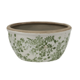Botanical Pot Small stoneware planter featuring a green botanical pattern and rustic artisan finish.