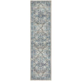 Bridgeport Blue Runner rug with distressed traditional medallion pattern in layered blue, ivory and neutral tones.