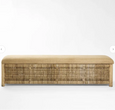 Cancun Wicker Bench Natural with woven rattan base and cushioned seat, front view