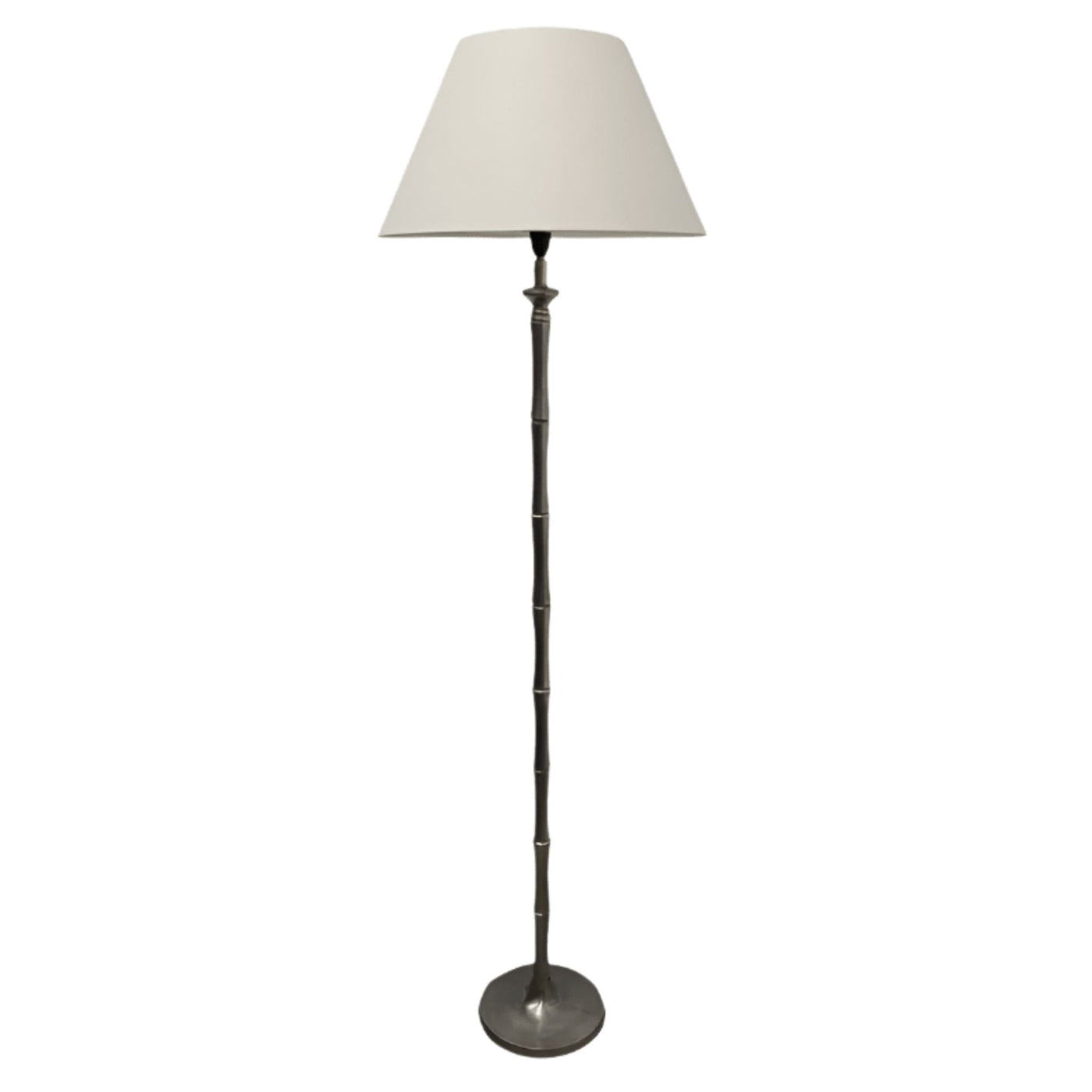 Carlos Bamboo Floor Lamp Base in silver with bamboo-inspired detailing, ideal for Hamptons and coastal interiors.