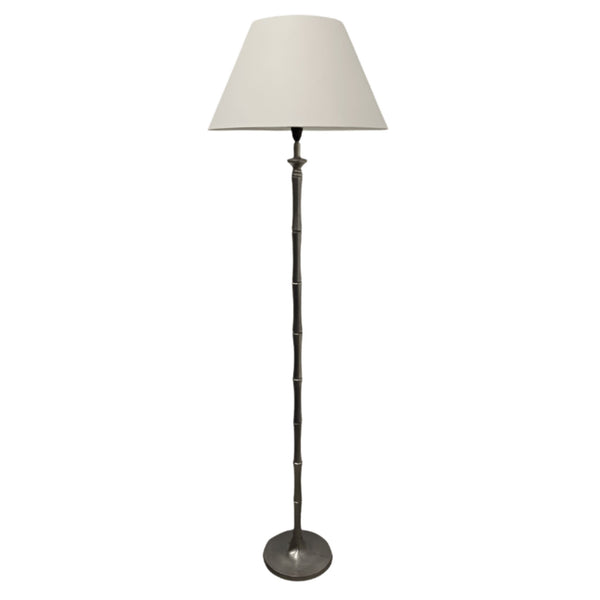 Carlos Bamboo Floor Lamp Base in silver with bamboo-inspired detailing, ideal for Hamptons and coastal interiors.