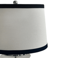 White linen lampshade with black trim on Charlotte Hamptons style lamp