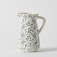 Grey and white porcelain jug with French-inspired floral chinoiserie pattern and crackle glaze finish