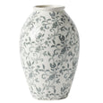 Tall grey and white porcelain vase with French-inspired floral chinoiserie pattern and crackle glaze finish