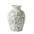 Grey and white porcelain vase with floral chinoiserie pattern and classic French-inspired silhouette