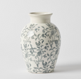 Grey and white porcelain vase with floral chinoiserie pattern and classic French-inspired silhouette