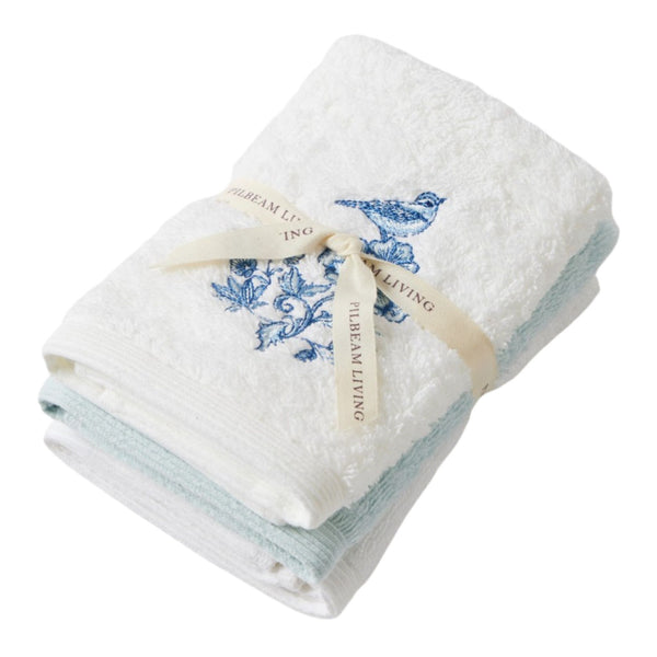 Chinoiserie Face Washer Set of 3 (2 Plain) - Hamptons Style