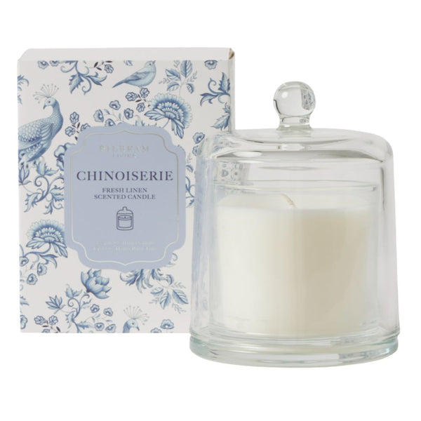 Chinoiserie Glass Cloche Scented Candle French Linen