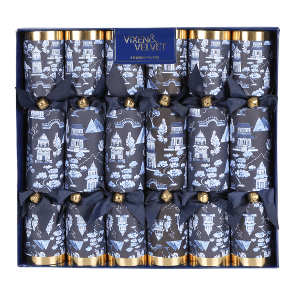 chinoiserie temple crackers set blue and gold decorative table styling hamptons style entertaining