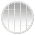 Chloe White Paned Round Mirror featuring a classic windowpane design, matt white frame, and large round silhouette for Hamptons and coastal interiors.