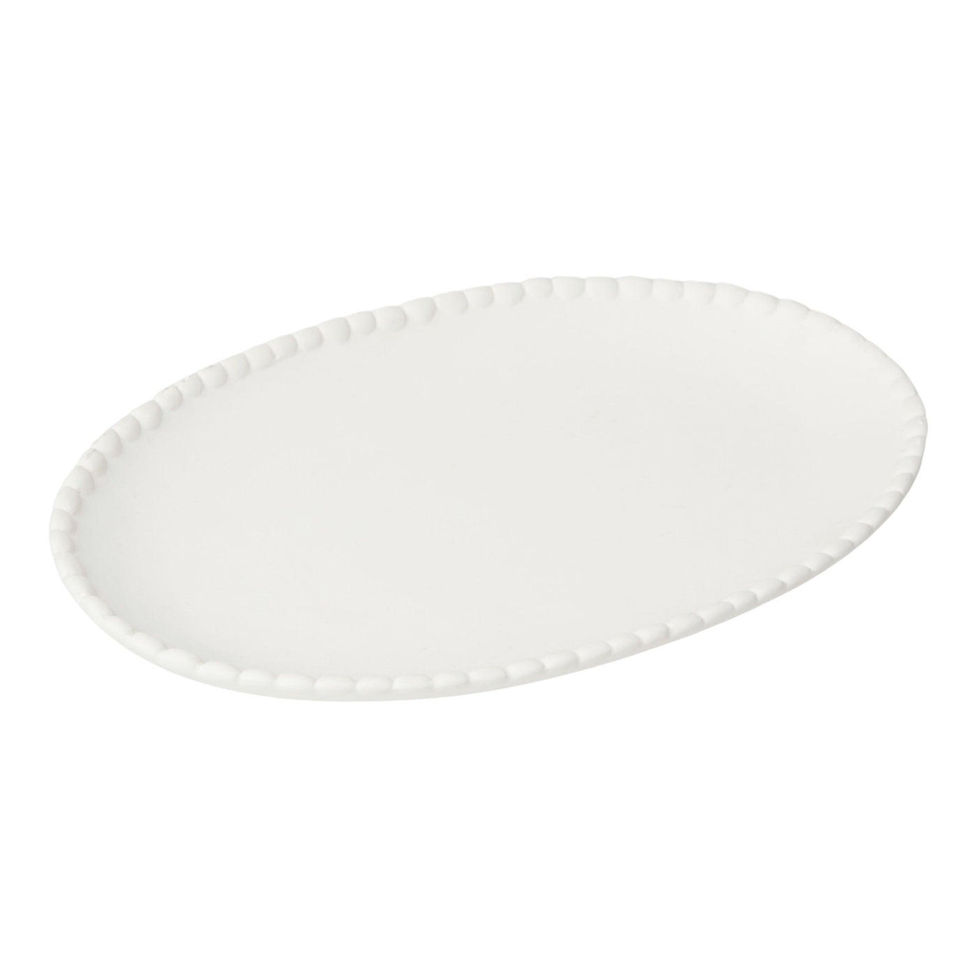 Matte white ceramic oval plate with braided edge detail
