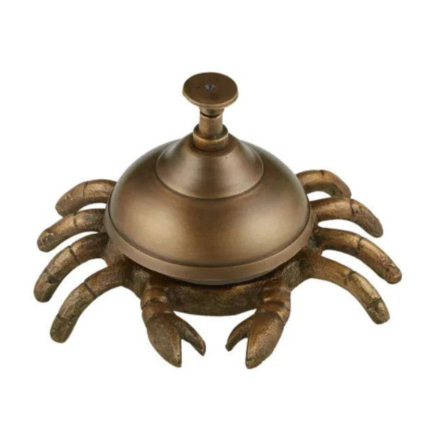 Clive Crab Bell Gold featuring a detailed antique gold crab design and decorative coastal bell for Hamptons and nautical interiors