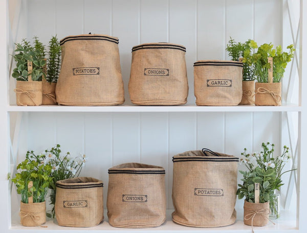 Coastal Pantry Storage Sack Bundle - Natural Jute Set of 3 - Hamptons Style