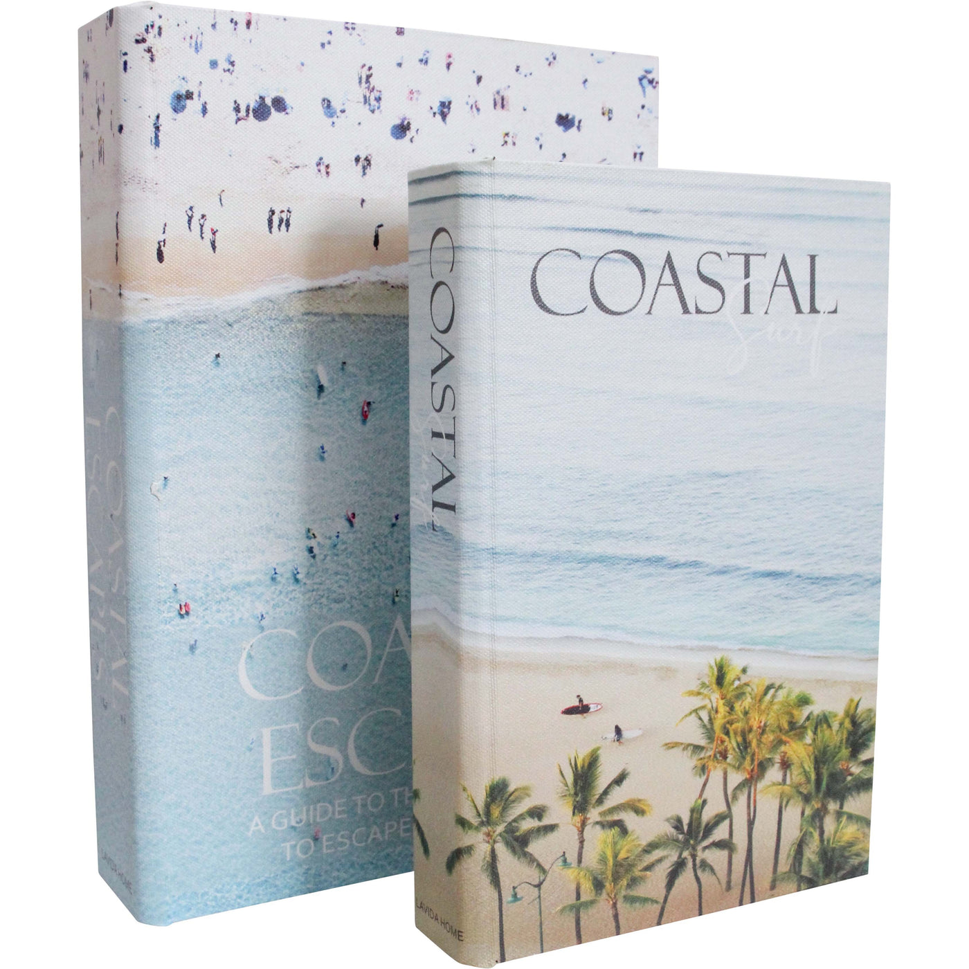 Coastal Surf decorative book boxes set of two with beach, ocean and palm-tree covers